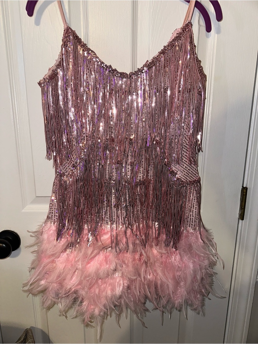 Pink Sequin Fringe & Feather Cocktail Dress